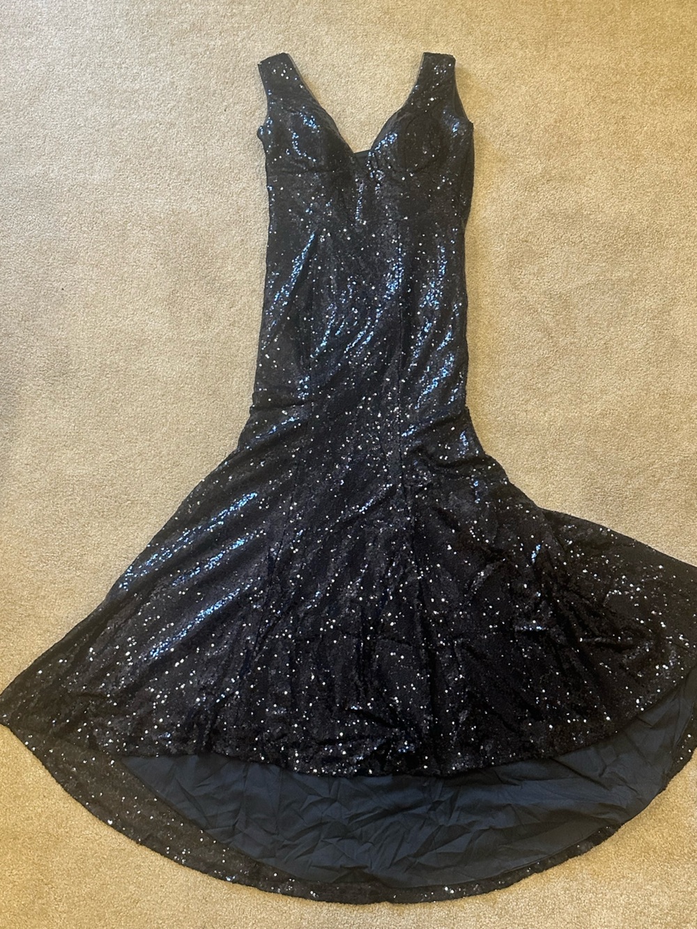 Black Sequin V-Neck Lace Up Formal Prom Dress